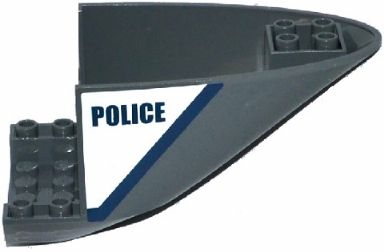 Lego Aircraft Fuselage Aft Section Curved Bottom 6 x 10 with Dark Blue Line and 'POLICE' on White Background Pattern on Both Sides (Stickers) - Set 60067