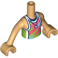 Lego Minidoll Torso Girl with Warm Tan Arms and Hands with Coral/Line/Bright Blue/White Shirt, Star Pendant print / Warm Tan