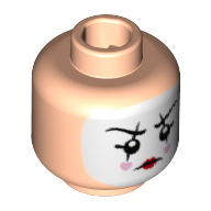 Lego Minifig Head Mime, White Face Paint, Black Lines Through Eyebrows and Eyes, Bright Pink Hearts on Cheeks Print [Hollow Stud] / Light Nougat