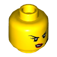 Lego Minifig Head, Headset, Red Lips Crooked, Angry Print / Yellow