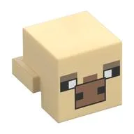 Minifig Head Special, Cube with Rear Ledge, Pixelated Black/Dark Tan Eyes, Medium Nougat Nose Print (Cow) / Tan