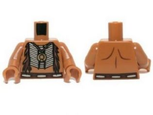 Lego Torso Bare Chest with Beaded Armor, Fur and Gold Minifigure Pendant Pattern / Medium Nougat Arms / Medium Nougat Hands