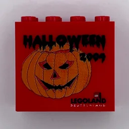 Brick 2 x 4 x 3 with 'LEGOLAND Deutschland HALLOWEEN 2004', Pumpkin Print / Red