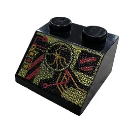 Brick Sloped 45° 2 x 2 with RoboForce Gold and Red Display and Circuitry Print / Black