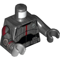Lego Torso, Odd Hands, Clone Trooper Armor, Dark Red and Black Markings on Arms print (Echo), Pearl Titanium Arms, Black Left Hand, Right Light Bluish Gray Hand / Pearl Titanium