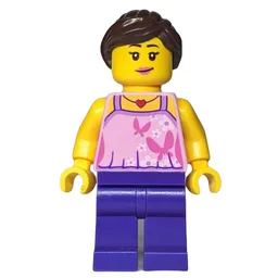 Woman, Bright Pink Halter Top with Butterflies, Dark Purple Legs