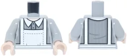 Torso White Apron with Stitching and Black Trim over Dress with Collar and Dark Bluish Gray Stripes Pattern / Light Bluish Gray Arms / Light Nougat Hands / Light Bluish Gray