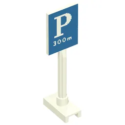 Road Sign Square Tall with Parking 'P' and '300m' Print / White