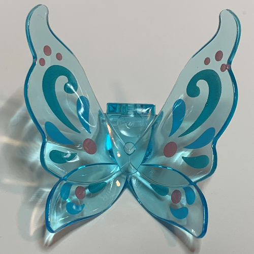 Lego Minifig Neckwear Wings Fairy Curvy with Medium Azure/Dark Turquoise/Dark Pink Decorations print / Trans-Light Blue