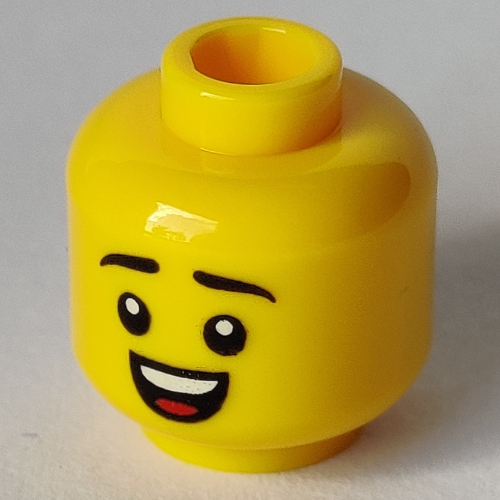 Lego Minifig Head, Happy Open Mouth / Angry with Clinched Teeth print / Yellow