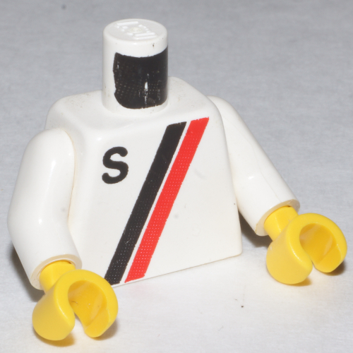 Lego Torso 'S' Logo Red and Black Print, White Arms, Yellow Hands / White