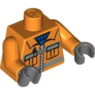 Torso Safety Jacket with Zipper, Pockets, and Blue Shirt Print, Orange Arms, Dark Bluish Gray Hands / Orange