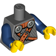 Lego Torso Mail Armour with 2 Shoulder Rondels and Crossed Belts Print, Dark Blue Arms, Yellow Hands / Dark Bluish Gray