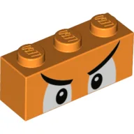 Brick 1 x 3 with White Eyes, Angry Eyebrows Print / Orange