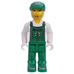 Juniors Midifig, Station Mechanic with Green Overalls, Cap with 'Octan' Logo / White