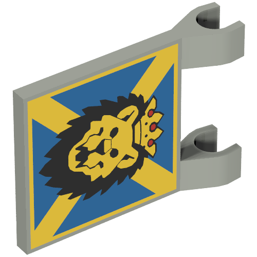 Lego Flag 2 x 2 Square [Thin Clips] with Lion Head on Blue and Yellow X Print / Light Gray