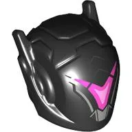 Helmet with Antennae and Headphones with Dark Pink/Bright Pink Visor, Silver Markings Print / Black