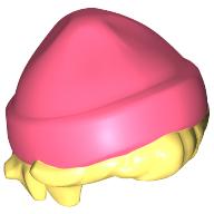 Lego Hair and Hat, Short Hair and Beanie Coral pattern / Bright Light Yellow