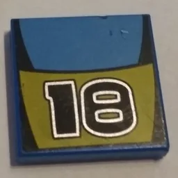Tile 2 x 2 with Number 18 and Medium Blue / Yellow Stripes Print / Blue
