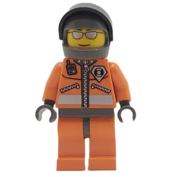 Coast Guard, Orange Jumpsuit with Zipper, Radio, and Badge, Dark Bluish Gray Hands, Dark Bluish Gray Helmet with Visor, Silver Sunglasses