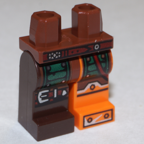 Lego Hips and Orange Left Leg, Dark Brown Right Leg with Straps, Buckles, Belt Print / Reddish Brown