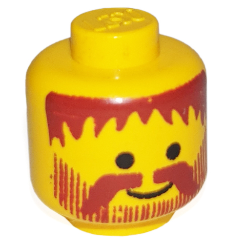 Lego Minifig Head Soldier, Moustache, Beard Vertical Lines with Messy Hair Brown Print [Solid Stud]
