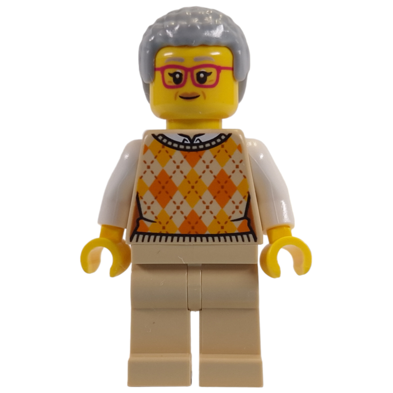 Lego Tan Torso, Tan Legs, Light Bluish Grey Hair, Red Glasses