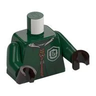 Torso, Quidditch Robe over Sweater, White Collar and Crest (Slytherin) Print, Dark Green Arms, Dark Brown Hands / Dark Green