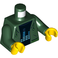 Lego Torso Hoodie, Open over Black Undershirt with Blue Equalizer Print, Dark Green Arms, Yellow Hands / Dark Green