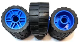 Wheel 18mm D. x 14mm with Pin Hole, Fake Bolts and Shallow Spokes with Black Tire 24 x 14 Shallow Tread, Band Around Center of Tread (55981 / 89201) / Blue