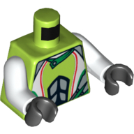 Lego Torso White and Silver Jacket / Team Extreme Logo on Back Print, White Arms, Black Hands / Lime