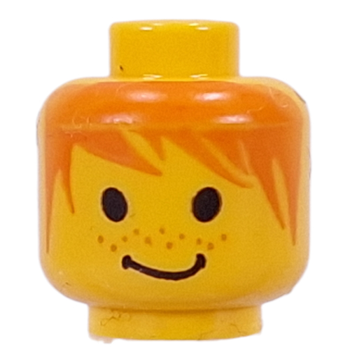 Lego Minifig Head BB, Messy Orange Hair, Smile Print [Blocked Open Stud] / Yellow