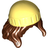 Lego Hair and Hat, Long Wavy Hair, Beanie Bright Light Yellow Pattern / Reddish Brown