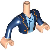 Lego Minidoll Torso with Uniform, Dark Blue Jacket, Gold Trim, Bright Light Blue Shirt print, Dark Blue Arms, Light Nougat Hands / Light Nougat