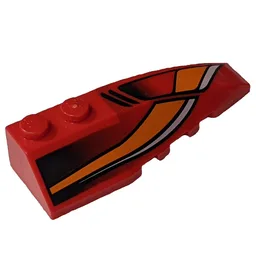 Brick Wedged, Curved 6 x 2 Right with White and Orange Curves and Black Fade Print / Red