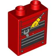 Duplo Brick 1 x 2 x 2 with Tool Chest, Drill, Wrench Print / Red
