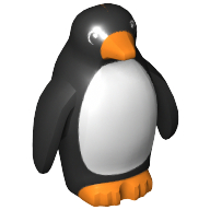 Lego Animal, Bird, Penguin with Back Stud with Orange Beak and Feet and White Belly Print / Black