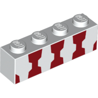 Lego Brick 1 x 4 with 3 Dark Red Stripes Print / White