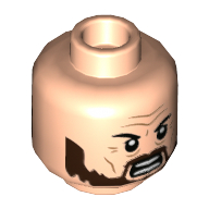 Lego Minifig Head Sirius Black, Forehead Lines, Dark Brown Beard, Angry Open Mouth / Closed Mouth Print / Light Nougat