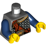 Lego Torso Scale Mail Armor, Crown on Buckle, Chest Strap Print, Dark Blue Arms, Yellow Hands / Dark Bluish Gray