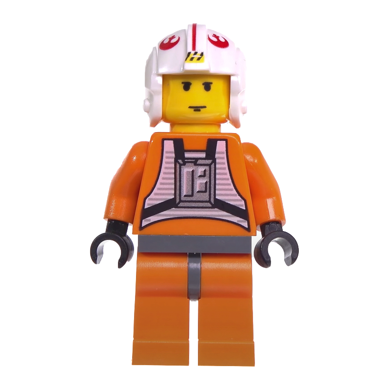Lego Luke Skywalker, Orange Rebel Pilot Outfit, Yellow Skin, Dark Bluish Gray Hips (3626c Head)
