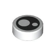 Tile Round 1 x 1 with Black Eye with Two Pupils Print / White