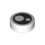 Lego Tile Round 1 x 1 with Black Eye with Two Pupils Print / White