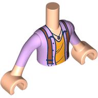Lego Minidoll Torso Boy with Light Nougat Arms and Hands with Lavender Open Shirt, Orange Shirt, Pendant, Nougat Suspenders print / Light Nougat