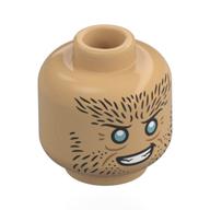 Lego Minifig Head Fenrir Greyback, Black Fur, Silver Eyes, Mean Smile / Open Mouth, Fangs / Warm Tan