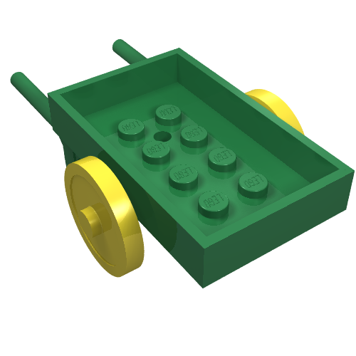 Lego Fabuland, Equipment Wheelbarrow with 2 Yellow Wheels and Red Axle [Complete Assembly] / Green