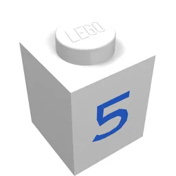 Brick 1 x 1 with Blue '5' Print / White