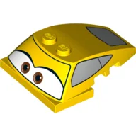 Brick Wedged, Curved 5 x 4 x 1 1/3 with 2 x 4 Base with Eyes Print (Cruz Ramirez) / Yellow