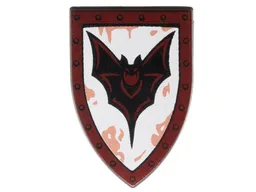 Shield Triangular Long with Dark Red Border, Silver Front with Black Bat Print