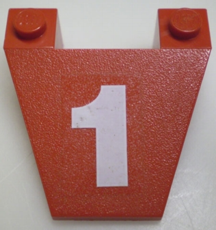 Lego Wedge 4 x 4 Taper without Stud Notches with White Number 1 Pattern (Sticker) - Set 5540